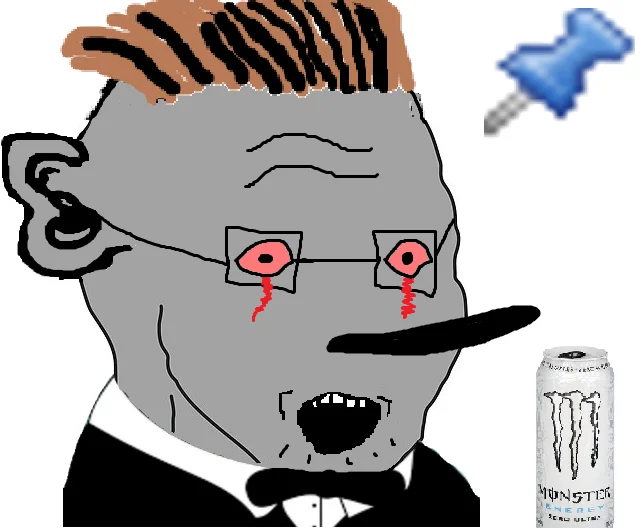 Grotesque monster variant of Zoomer holding Monster energy drink.