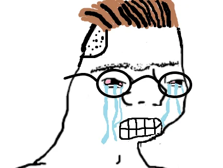 Zoomer Wojak crying variation with streaming tears.