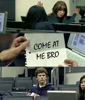 Zuckerberg Note Pass with defiant 'COME AT ME BRO' written on note.